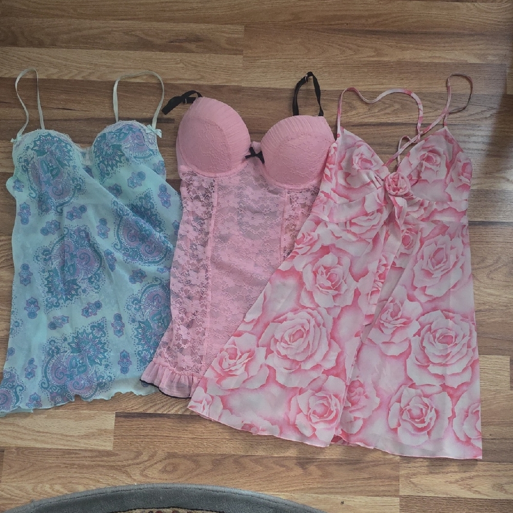 Women’s Pink Lace & Floral Chemise Nightgown